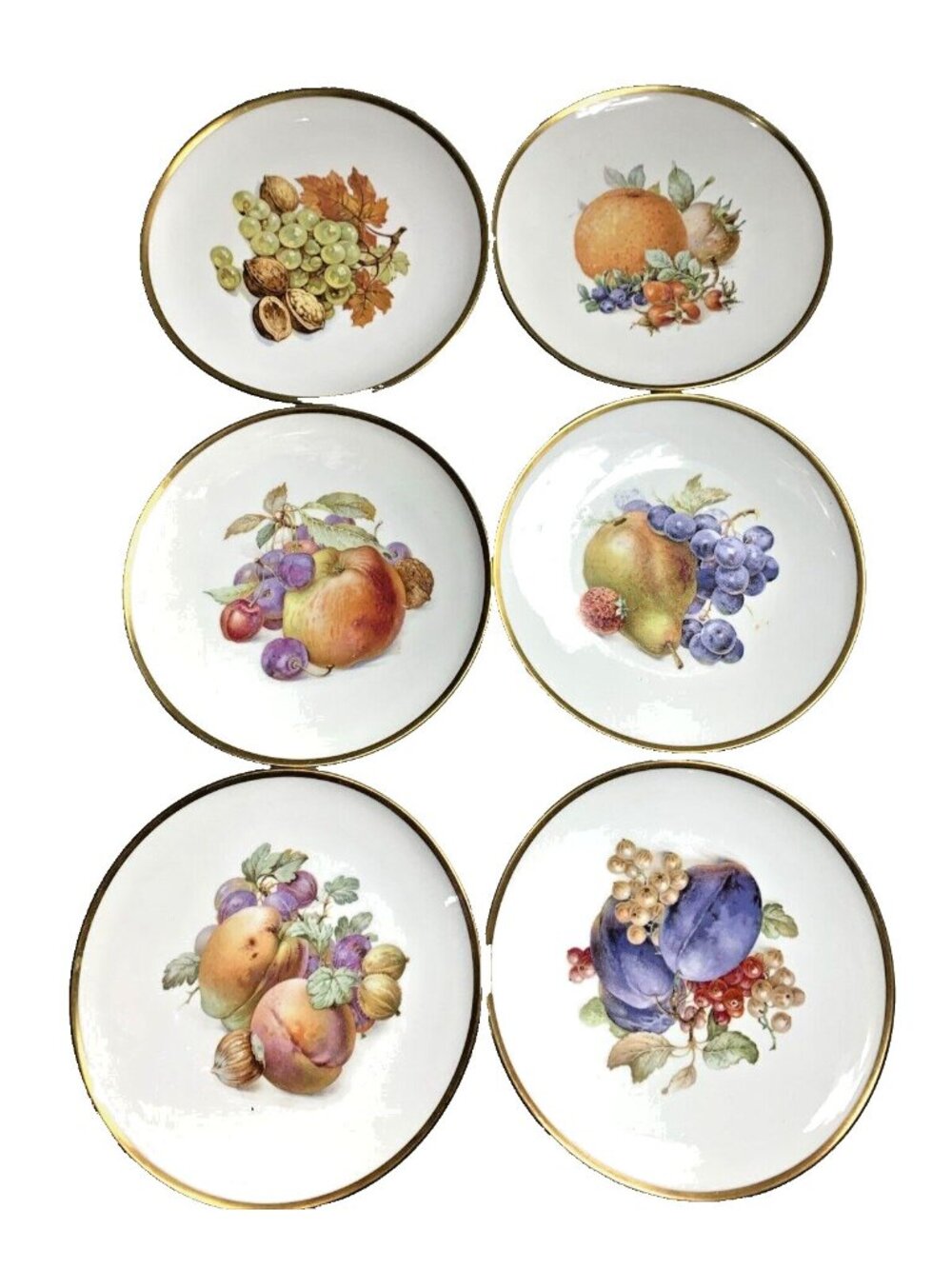 6 Bavaria Schumann Arzberg Germany Fruit/ Nut Pattern Plates Gold Trim